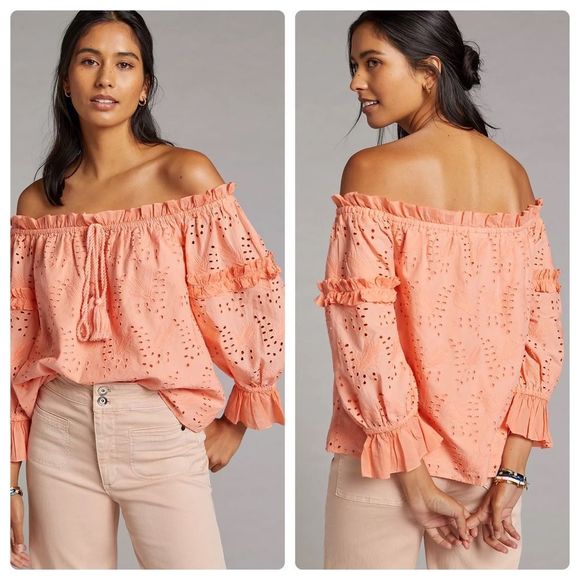 Anthropologie Tops - Jane Eyelet Lace Off-The-Shoulder Blouse // seen worn kept